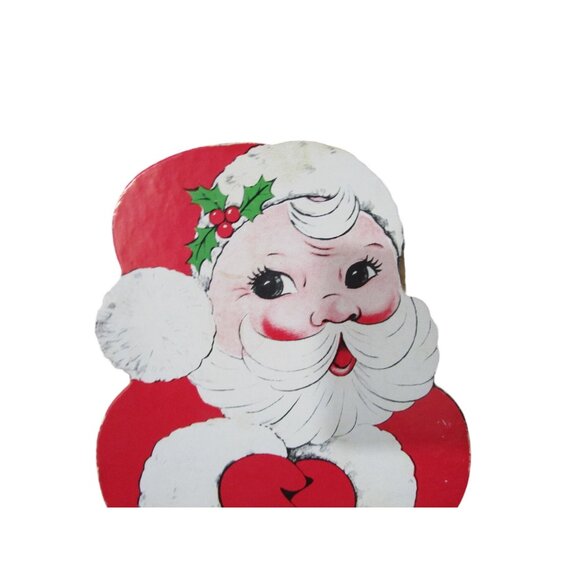 Vintage Santa Claus Sees Cardboard Candy Box Container 1950s Creases Stains - Picture 8 of 13